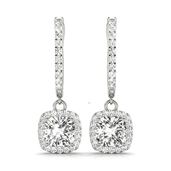 Cushion Halo Drop Earrings