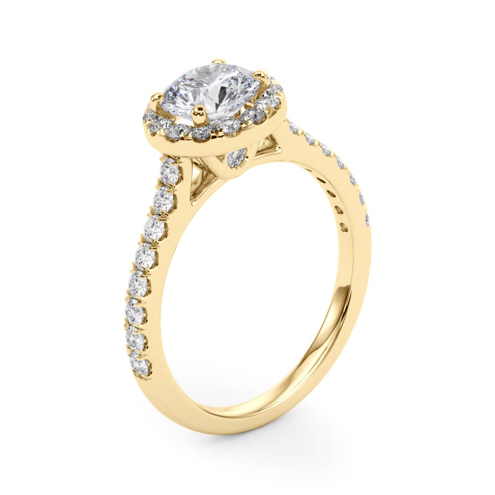 The Madeleine Halo Engagement Ring, angled view