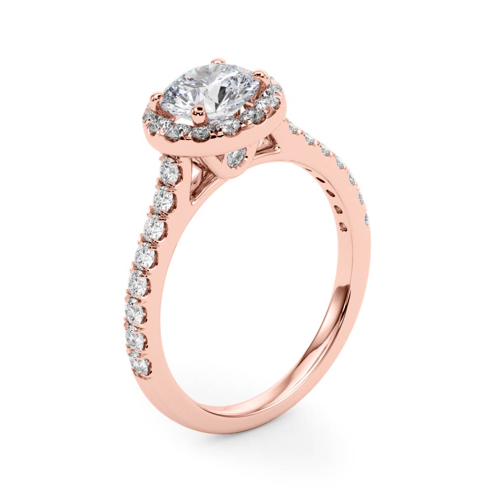 The Madeleine Halo Engagement Ring, angled view