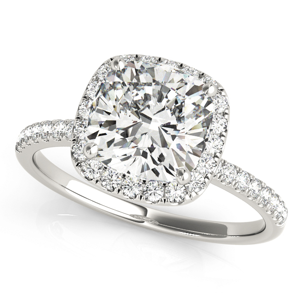 Single Row Cushion Halo Engagement Ring