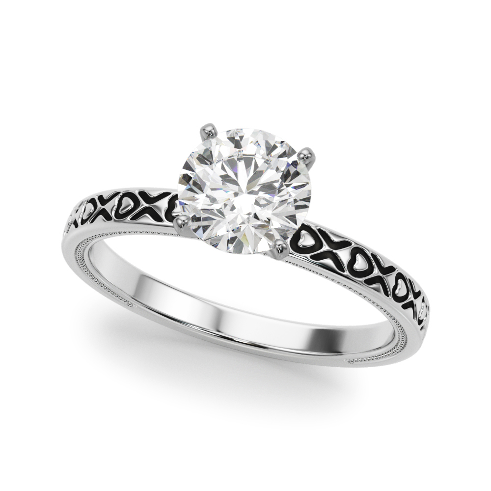 Vintage Style Heart Carved Engagement Ring