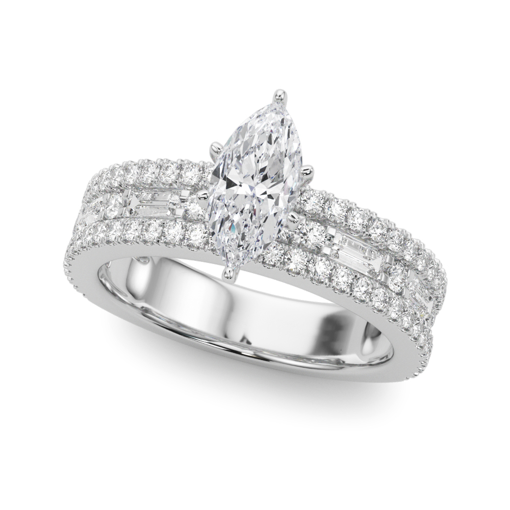 Multirow Round & Baguette Engagement Ring