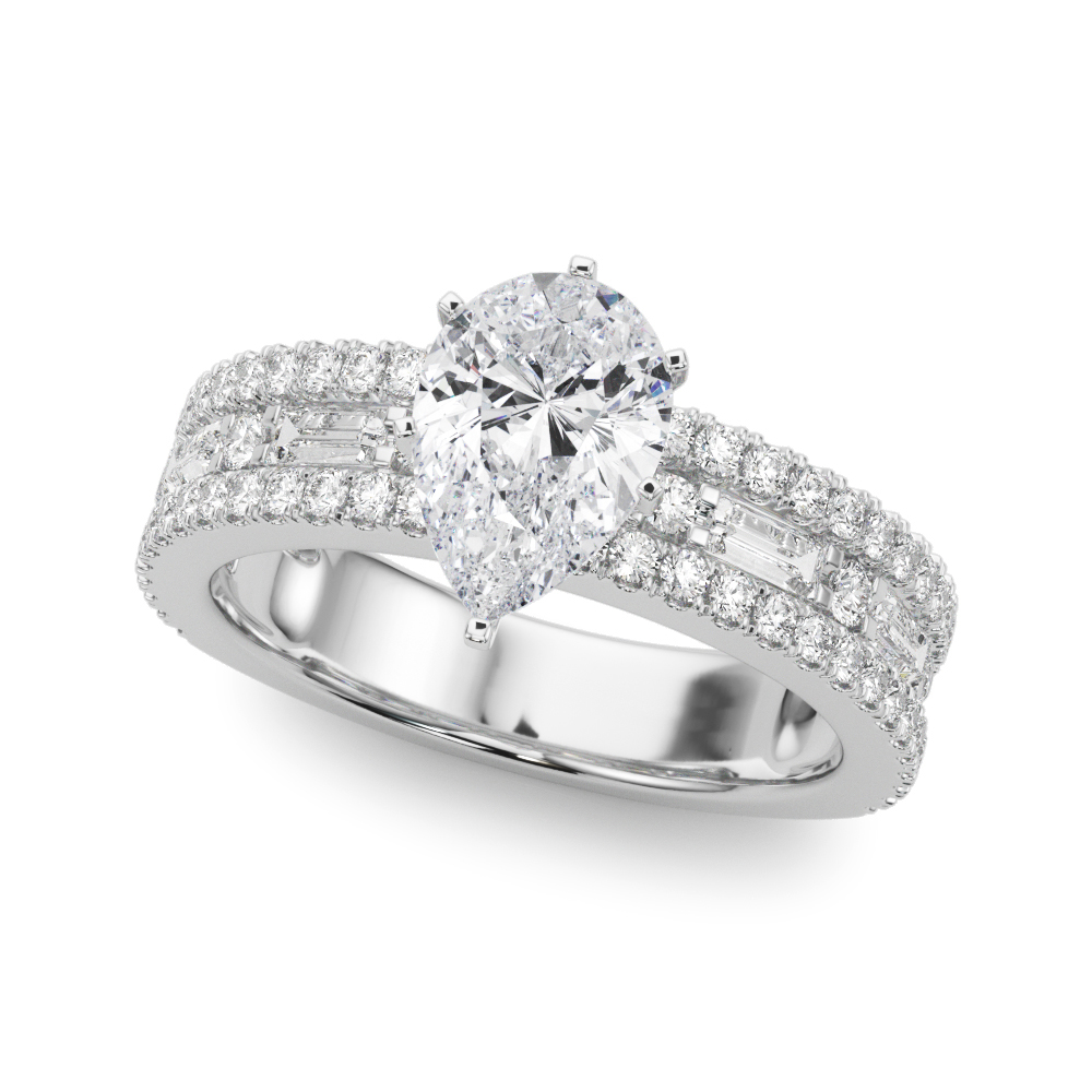 Multirow Round & Baguette Engagement Ring