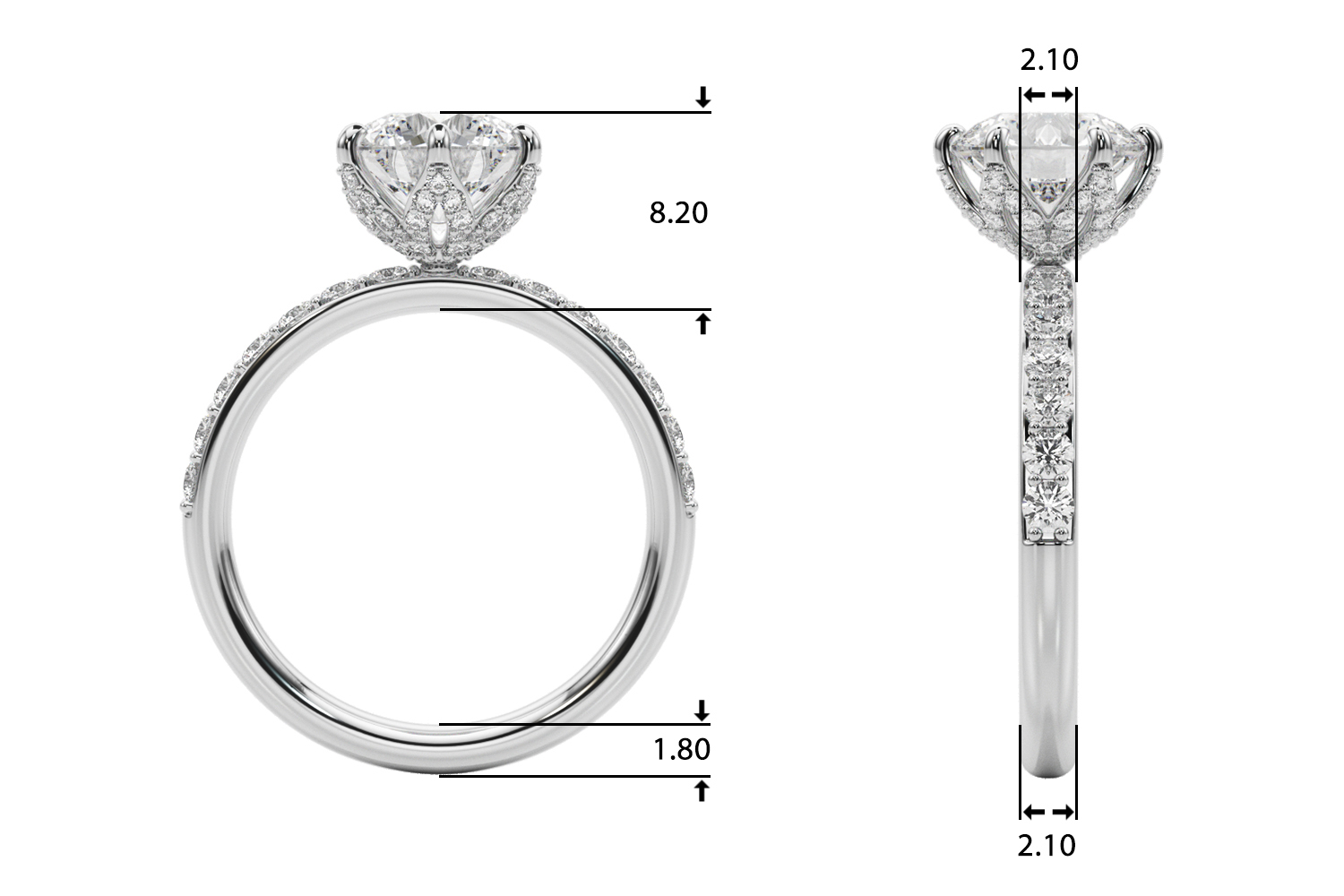 The Yvette Hidden Halo Engagement Ring, upright view