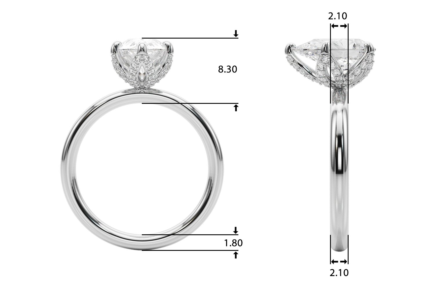 The Lillian Hidden Halo Engagement Ring, upright view
