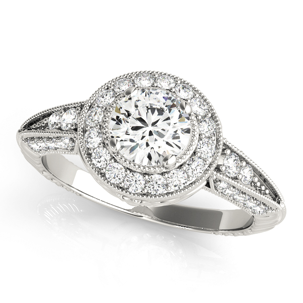 Vintage Inspired Milgrain Round Halo Engagement Ring