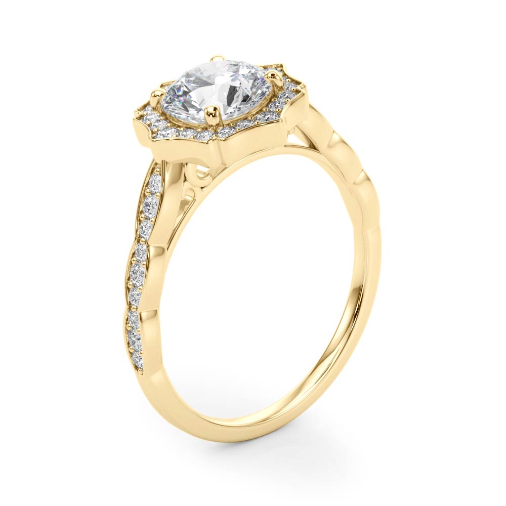 The Elise Halo Engagement Ring, angled view