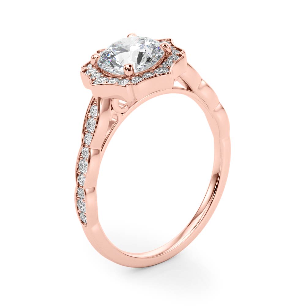 The Elise Halo Engagement Ring, angled view