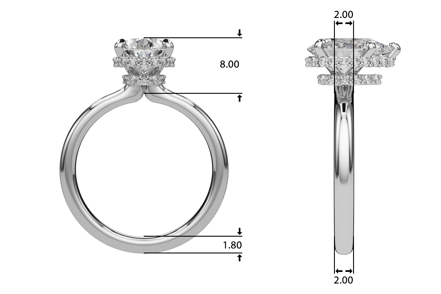 The Pearl Hidden Halo Engagement Ring, upright view